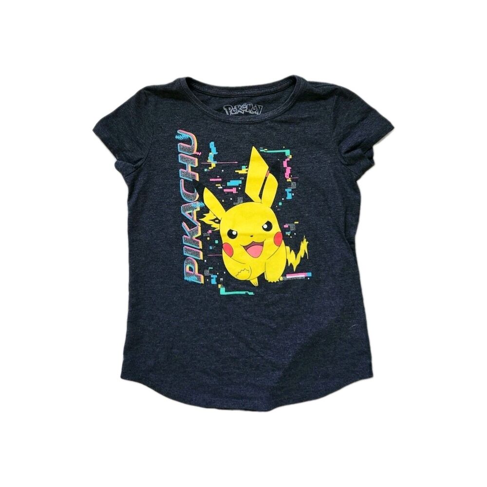 Pokemon Pikachu T Shirt Girls XL 14-16 Charcoal Gray Short Sleeve Tee EUC
